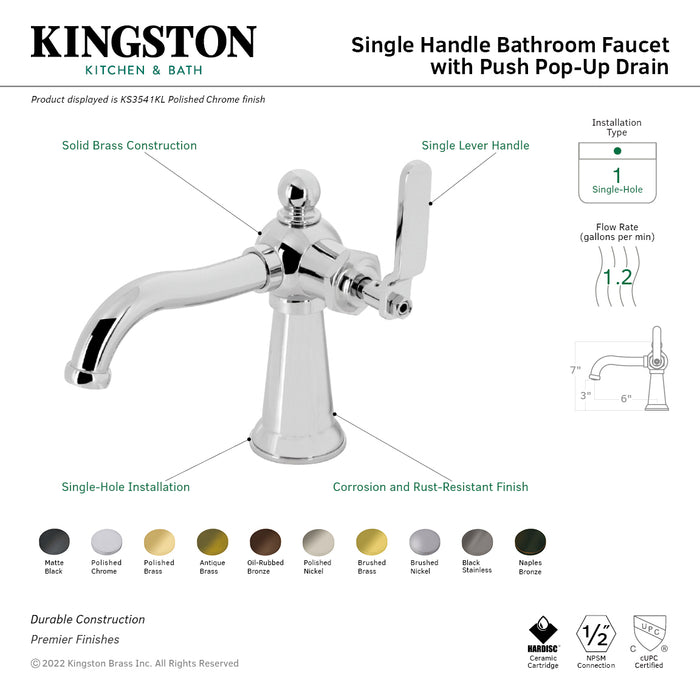 Kingston Brass KS3545KL Knight Single-Handle Bathroom Faucet with Push Pop-Up, Oil Rubbed Bronze