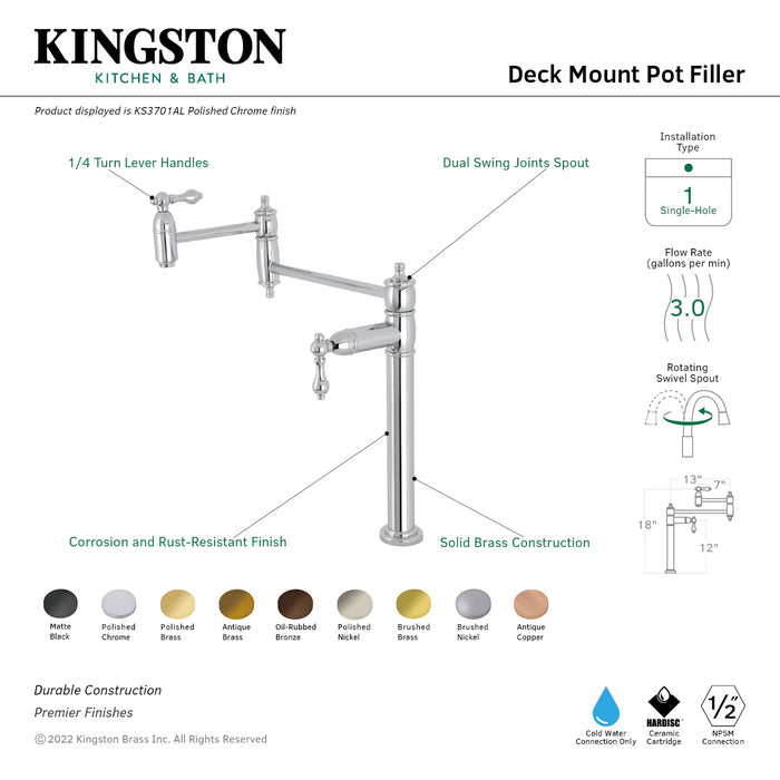 Kingston Brass KS3705AL Restoration Deck Mount Pot Filler, Oil Rubbed Bronze