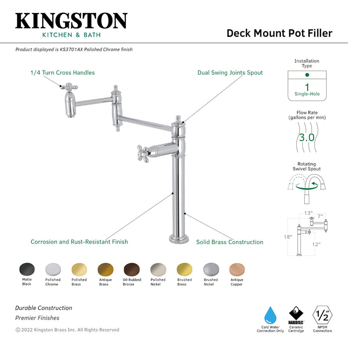 Kingston Brass KS3705AX Restoration Deck Mount Pot Filler, Oil Rubbed Bronze