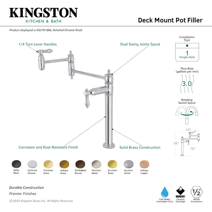 Kingston Brass KS3705BAL Heirloom Deck Mount Pot Filler, Oil Rubbed Bronze