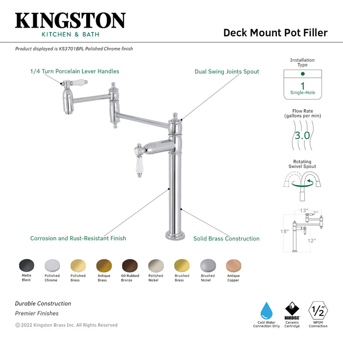 Kingston Brass KS3705BPL Bel-Air Deck Mount Pot Filler, Oil Rubbed Bronze