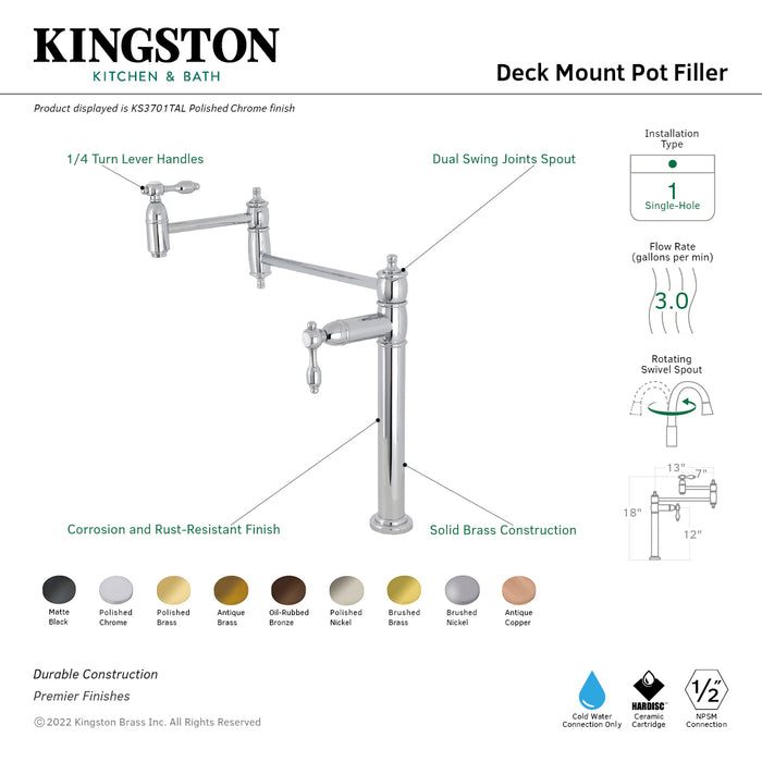 Kingston Brass KS3705TAL Tudor Deck Mount Pot Filler, Oil Rubbed Bronze