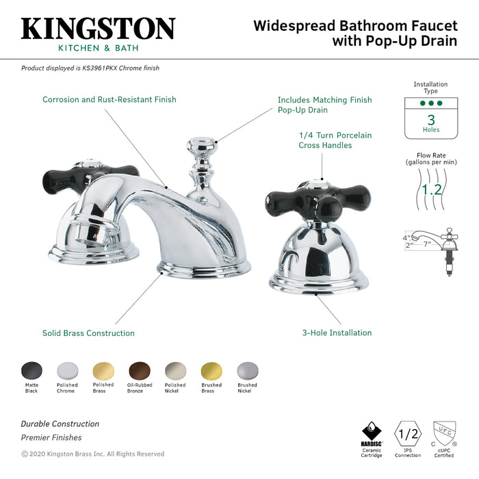 Kingston Brass KS3965PKX Duchess Widespread Bathroom Faucet with Brass Pop-Up, Oil Rubbed Bronze