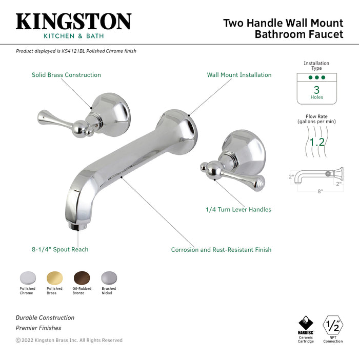 Kingston Brass KS4125BL Wall Mount Bathroom Faucet, Oil Rubbed Bronze