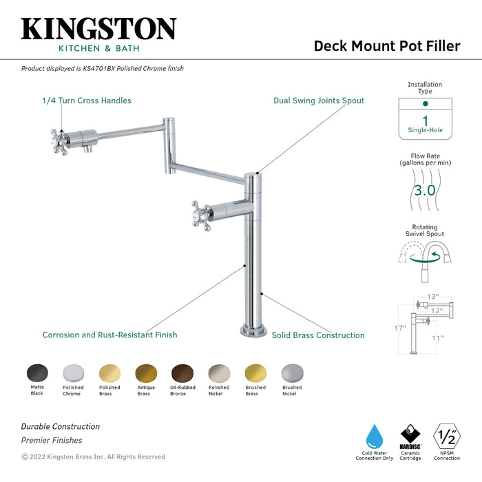 Kingston Brass KS4705BX Metropolitan Deck Mount Pot Filler Faucet, Oil Rubbed Bronze