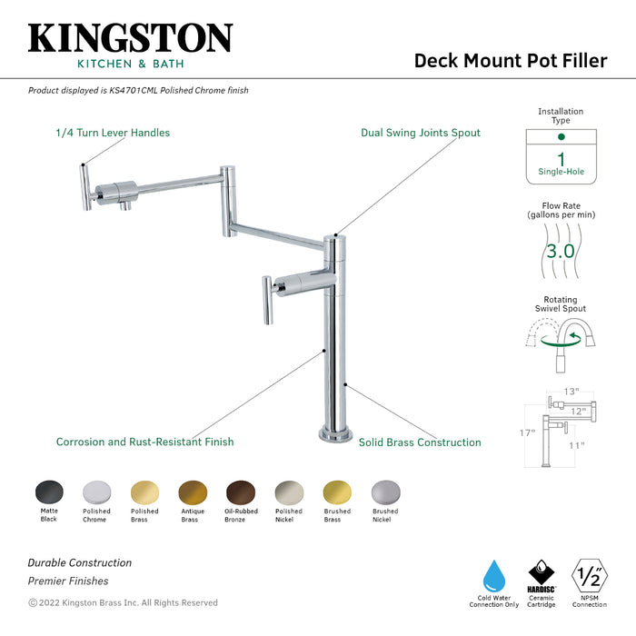 Kingston Brass KS4705CML Manhattan Deck Mount Pot Filler, Oil Rubbed Bronze