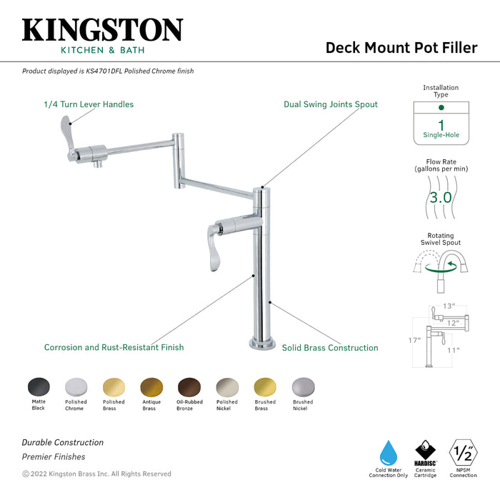 Kingston Brass KS4705DFL NuWave Deck Mount Pot Filler, Oil Rubbed Bronze