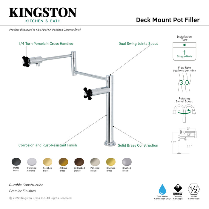 Kingston Brass KS4705PKX Duchess Deck Mount Pot Filler, Oil Rubbed Bronze