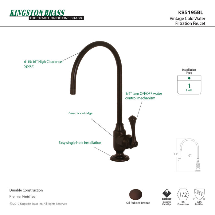 Kingston Brass KS5195BL Vintage Single-Handle Water Filtration Faucet, Oil Rubbed Bronze