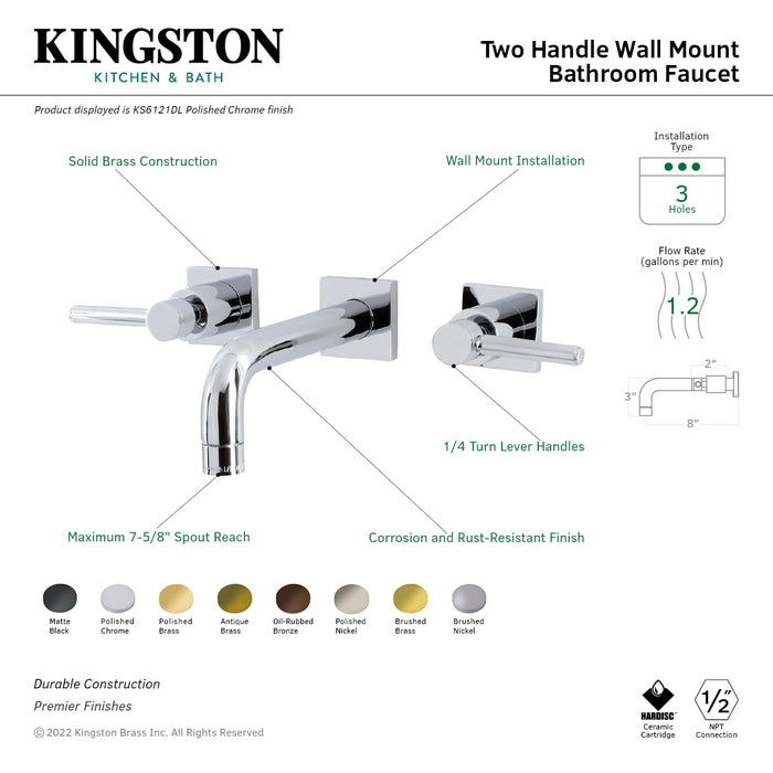 Kingston Brass KS6125DL Concord Two-Handle Wall Mount Bathroom Faucet, Oil Rubbed Bronze