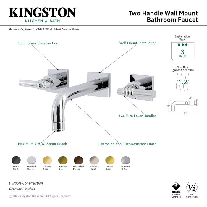 Kingston Brass KS6125ML Milano Two-Handle Wall Mount Bathroom Faucet, Oil Rubbed Bronze