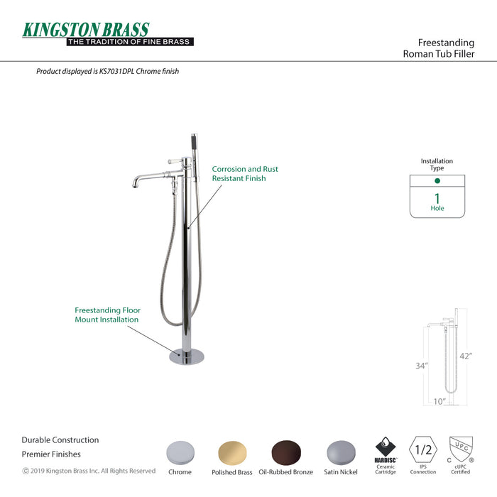 Kingston Brass KS7035DPL Paris Freestanding Tub Faucet with Hand Shower, Oil Rubbed Bronze