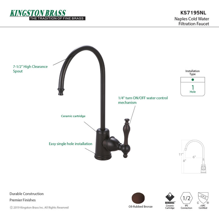 Kingston Brass KS7195NL Naples Single Handle Water Filtration Faucet, Oil Rubbed Bronze