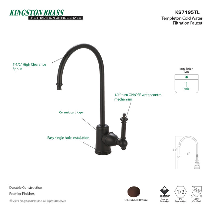 Kingston Brass KS7195TL Templeton Single Handle Water Filtration Faucet, Oil Rubbed Bronze