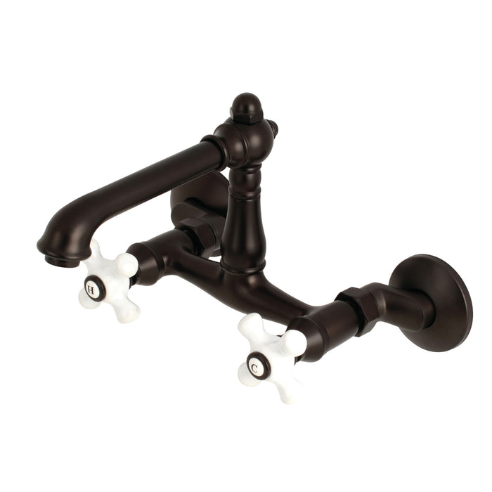 Kingston Brass English Country 6-Inch Adjustable Center Wall Mount Kitchen Faucet, Oil Rubbed Bronze