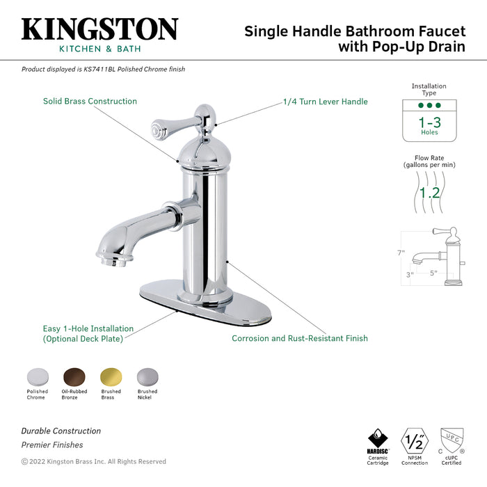 Kingston Brass KS7415BL Paris Single Lever Handle Bathroom Faucet, Oil Rubbed Bronze