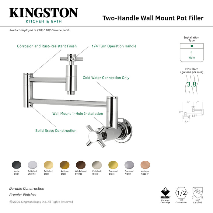 Kingston Brass KS8105DX Concord Wall Mount Pot Filler Kitchen Faucet, Oil Rubbed Bronze