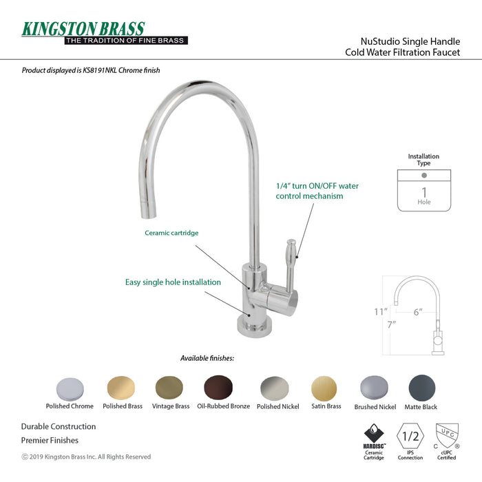 Kingston Brass KS8195NKL Nustudio Single-Handle Cold Water Filtration Faucet, Oil Rubbed Bronze