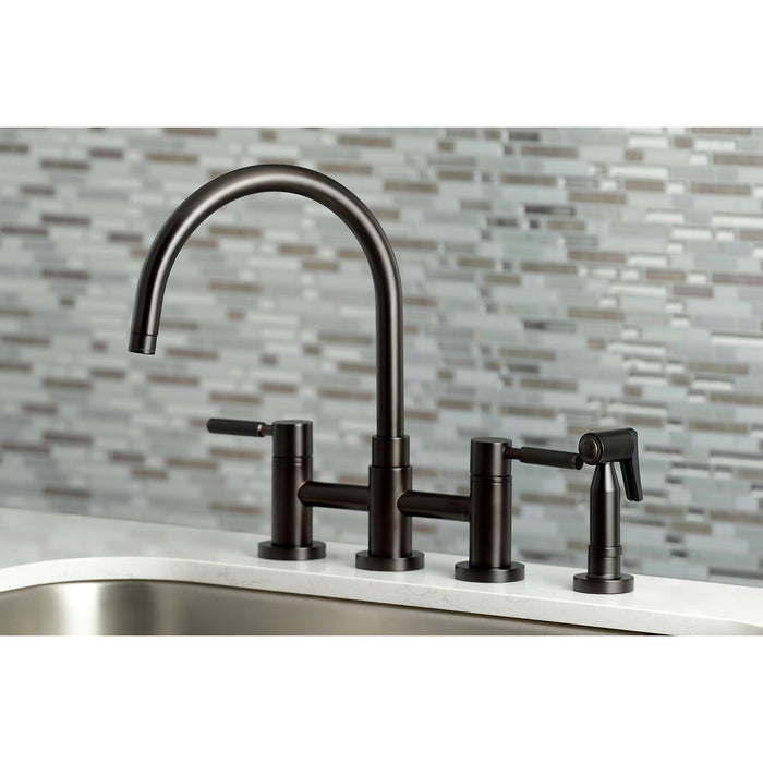 Kingston Brass KS8275DKLBS Kaiser Bridge Kitchen Faucet with Brass Sprayer, Oil Rubbed Bronze