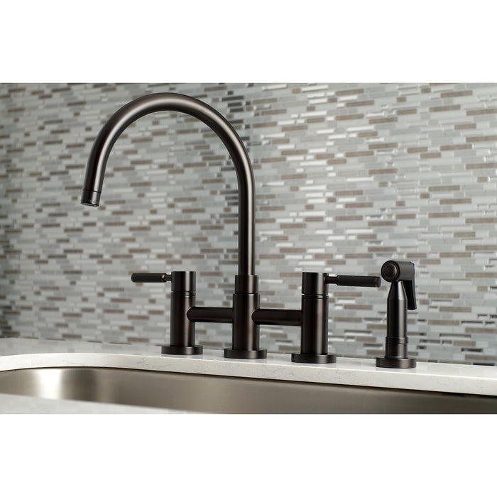 Kingston Brass KS8275DKLBS Kaiser Bridge Kitchen Faucet with Brass Sprayer, Oil Rubbed Bronze