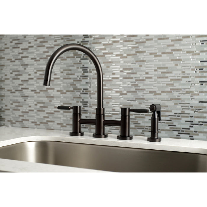 Kingston Brass KS8275DKLBS Kaiser Bridge Kitchen Faucet with Brass Sprayer, Oil Rubbed Bronze