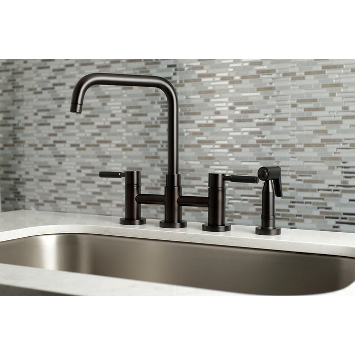 Kingston Brass KS8285DKLBS Kaiser Bridge Kitchen Faucet with Brass Sprayer, Oil Rubbed Bronze