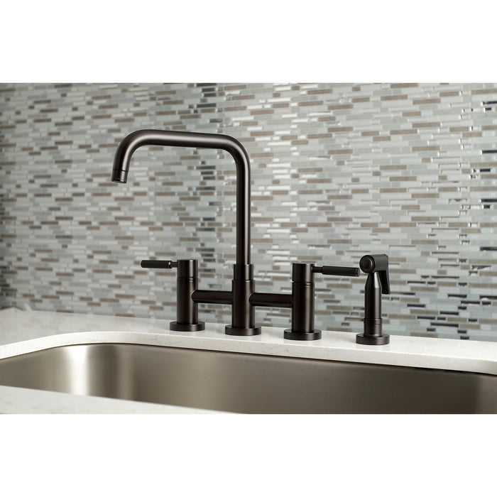 Kingston Brass KS8285DKLBS Kaiser Bridge Kitchen Faucet with Brass Sprayer, Oil Rubbed Bronze