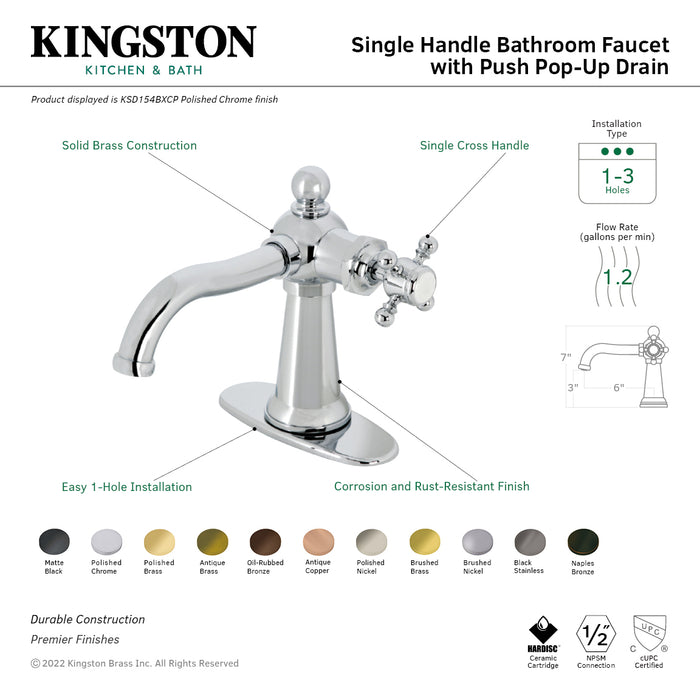 Kingston Brass KSD154BXORB Nautical Single-Handle Bathroom Faucet with Push Pop-Up, Oil Rubbed Bronze