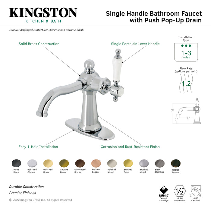 Kingston Brass KSD154KLORB Nautical Single-Handle Bathroom Faucet with Push Pop-Up, Oil Rubbed Bronze