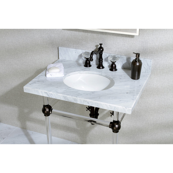 Kingston Brass KVPB30MA5 Templeton 30" Carrara Marble Vanity Top with Clear Acrylic Legs (8-Inch, 3-Hole), Carrara Marble/Oil Rubbed Bronze