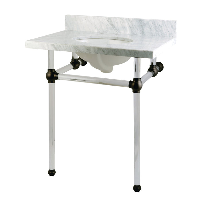 Kingston Brass KVPB30MA5 Templeton 30" Carrara Marble Vanity Top with Clear Acrylic Legs (8-Inch, 3-Hole), Carrara Marble/Oil Rubbed Bronze