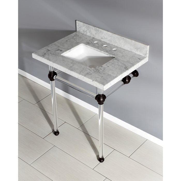 Kingston Brass KVPB30MASQ5 Templeton 30" Carrara Marble Vanity Top with Clear Acrylic Legs (8-Inch, 3-Hole), Carrara Marble/Oil Rubbed Bronze