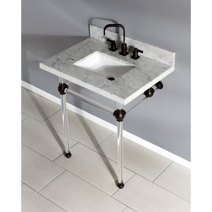 Kingston Brass KVPB30MASQ5 Templeton 30" Carrara Marble Vanity Top with Clear Acrylic Legs (8-Inch, 3-Hole), Carrara Marble/Oil Rubbed Bronze