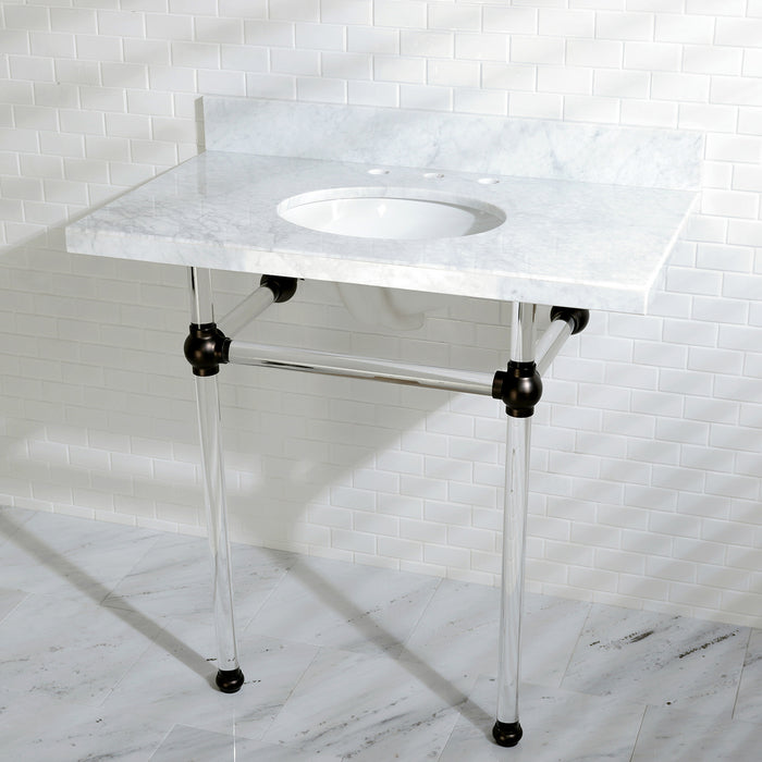 Kingston Brass KVPB36MA5 Templeton 36" Carrara Marble Vanity Top with Clear Acrylic Legs (8-Inch, 3-Hole), Carrara Marble/Oil Rubbed Bronze