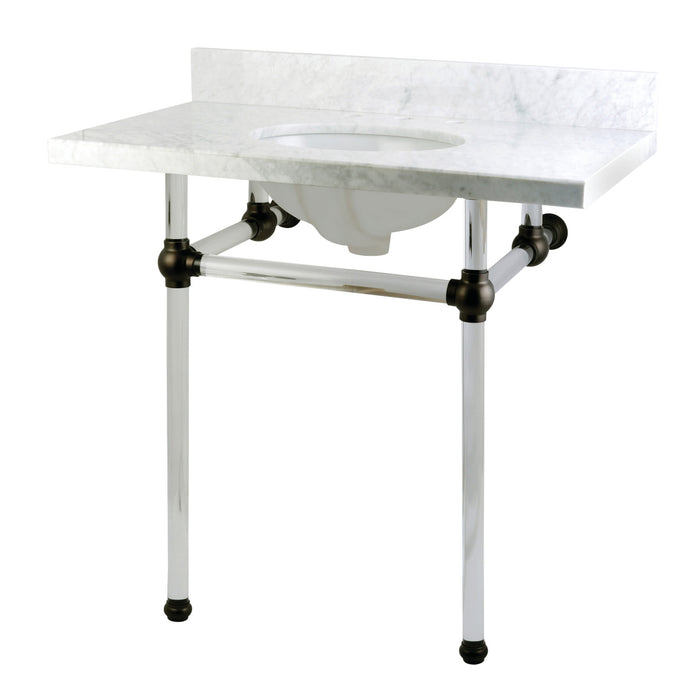 Kingston Brass KVPB36MA5 Templeton 36" Carrara Marble Vanity Top with Clear Acrylic Legs (8-Inch, 3-Hole), Carrara Marble/Oil Rubbed Bronze