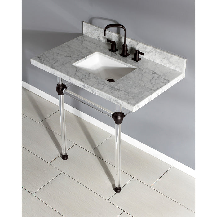 Kingston Brass KVPB36MASQ5 Templeton 36" Carrara Marble Vanity Top with Clear Acrylic Legs (8-Inch, 3-Hole), Carrara Marble/Oil Rubbed Bronze