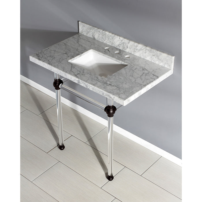 Kingston Brass KVPB36MASQ5 Templeton 36" Carrara Marble Vanity Top with Clear Acrylic Legs (8-Inch, 3-Hole), Carrara Marble/Oil Rubbed Bronze