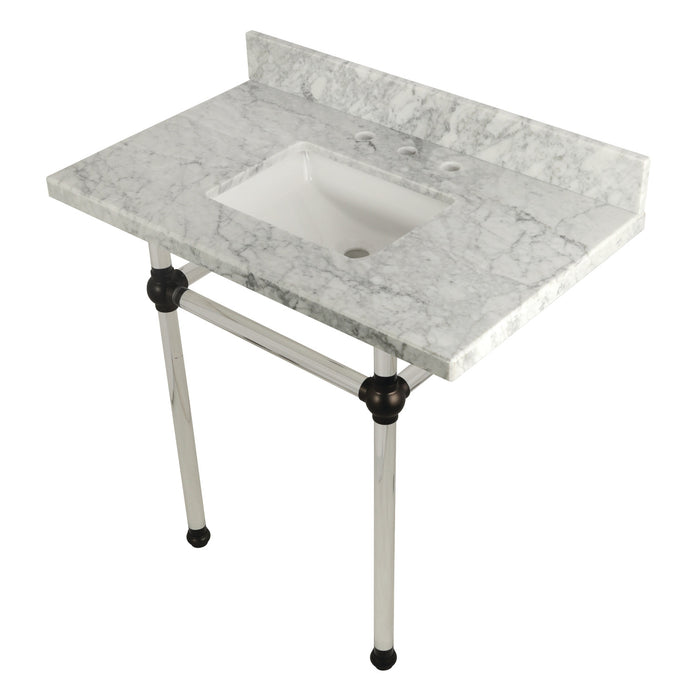 Kingston Brass KVPB36MASQ5 Templeton 36" Carrara Marble Vanity Top with Clear Acrylic Legs (8-Inch, 3-Hole), Carrara Marble/Oil Rubbed Bronze