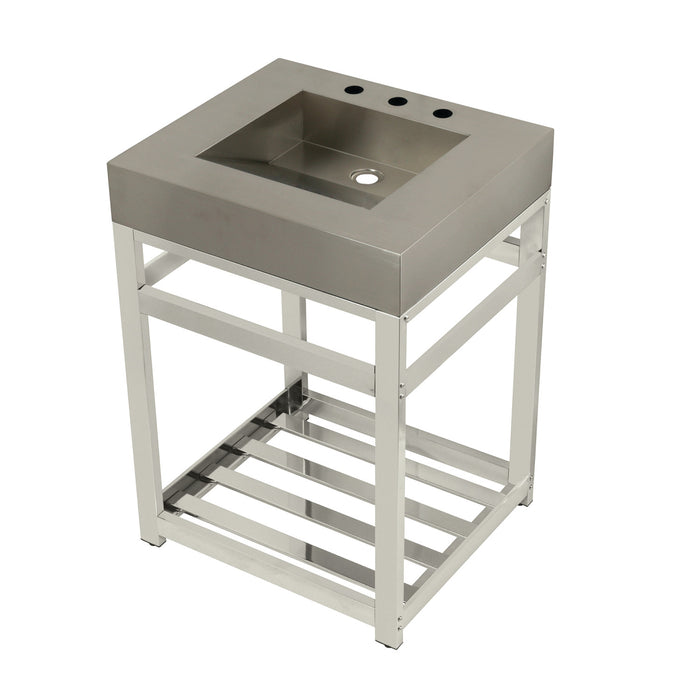 Kingston Brass KVSP2522A6 Kingston Commercial 25" Stainless Steel Console Sink with Steel Base (8-Inch, 3-Hole), Brushed/Polished Nickel