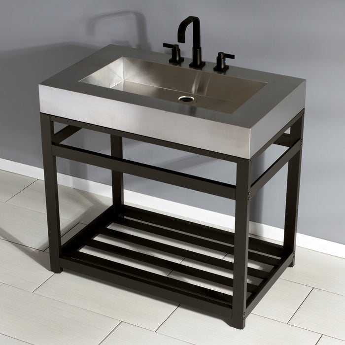 Kingston Brass KVSP3722A5 Kingston Commercial 37" Stainless Steel Console Sink with Steel Base (8-Inch, 3-Hole), Brushed/Oil Rubbed Bronze