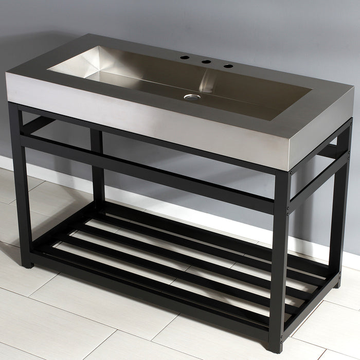 Kingston Brass KVSP4922A0 Kingston Commercial 49" Stainless Steel Console Sink with Steel Base (8-Inch, 3-Hole), Brushed/Matte Black