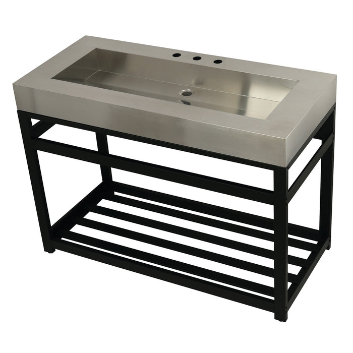 Kingston Brass KVSP4922A0 Kingston Commercial 49" Stainless Steel Console Sink with Steel Base (8-Inch, 3-Hole), Brushed/Matte Black