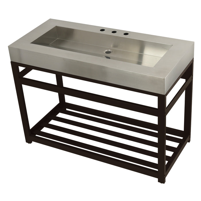 Kingston Brass KVSP4922A5 Kingston Commercial 49" Stainless Steel Console Sink with Steel Base (8-Inch, 3-Hole), Brushed/Oil Rubbed Bronze