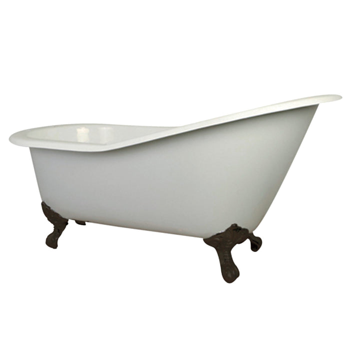 Aqua Eden NHVCT7D653129B6 61-Inch Cast Iron Single Slipper Clawfoot Tub with 7-Inch Faucet Drillings, White/Naples Bronze