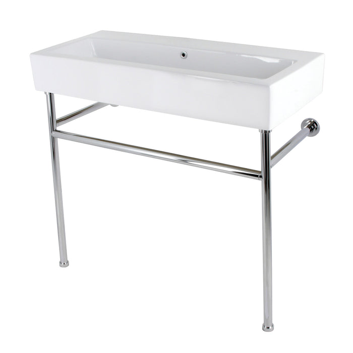 Kingston Brass VPB3917H1ST New Haven 39" Porcelain Console Sink with Stainless Steel Legs, White/Polished Chrome