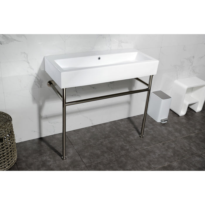 Kingston Brass VPB3917H6ST New Haven 39" Porcelain Console Sink with Stainless Steel Legs, White/Polished Nickel