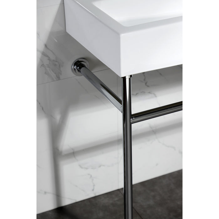 Kingston Brass VPB3917W1ST New Haven 39" Porcelain Console Sink with Stainless Steel Legs (8-Inch, 3-Hole), White/Polished Chrome