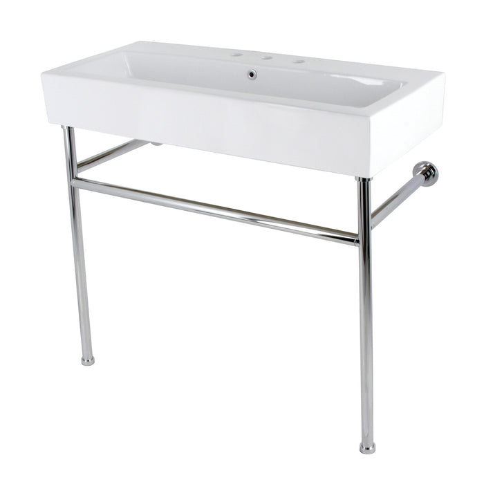 Kingston Brass VPB3917W1ST New Haven 39" Porcelain Console Sink with Stainless Steel Legs (8-Inch, 3-Hole), White/Polished Chrome