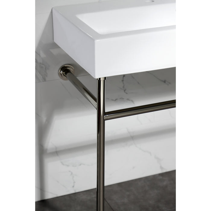 Kingston Brass VPB3917W6ST New Haven 39" Porcelain Console Sink with Stainless Steel Legs (8-Inch, 3-Hole), White/Polished Nickel