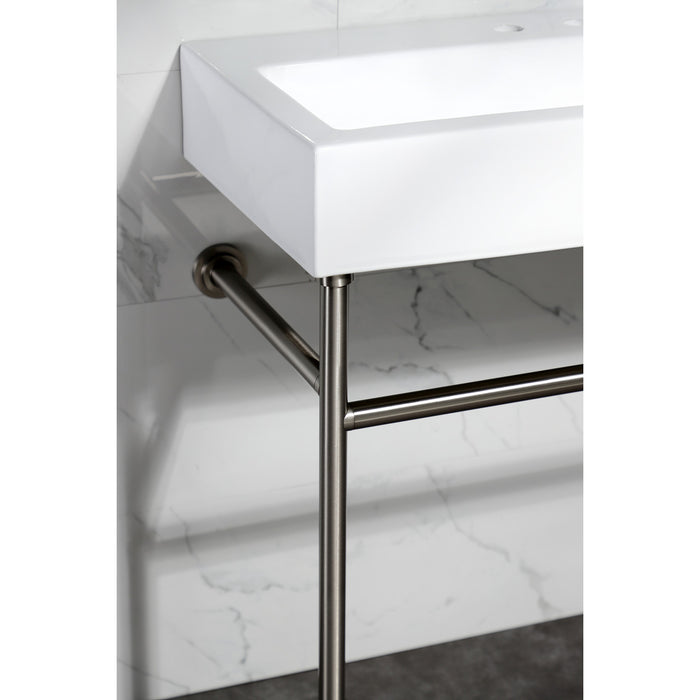 Kingston Brass VPB3917W8ST New Haven 39" Porcelain Console Sink with Stainless Steel Legs (8-Inch, 3-Hole), White/Brushed Nickel